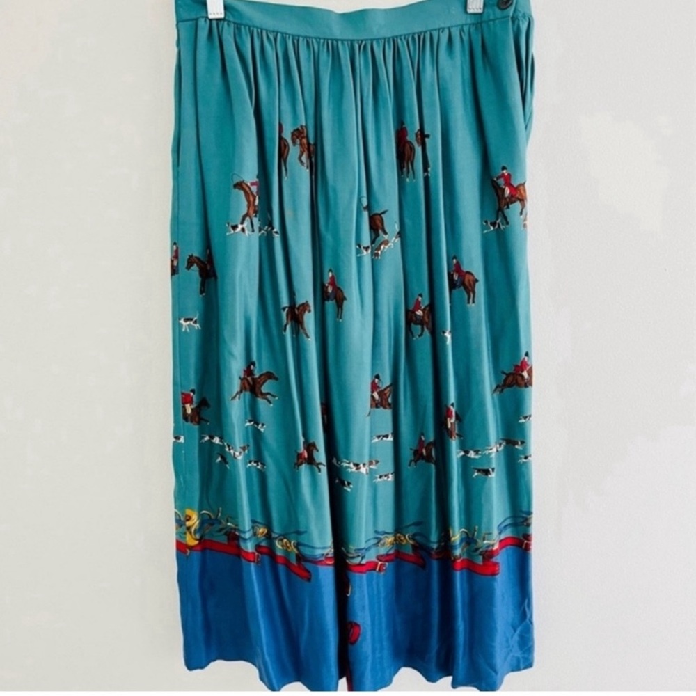 Vintage 60s The Hunt Horse Printed Midi Skirt 8